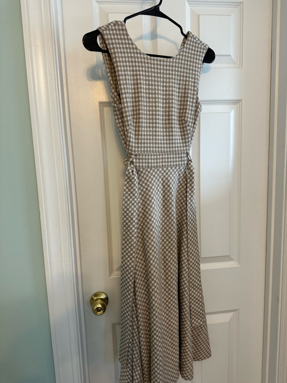Calvin Klein Beige and White Gingham Maxi Dress